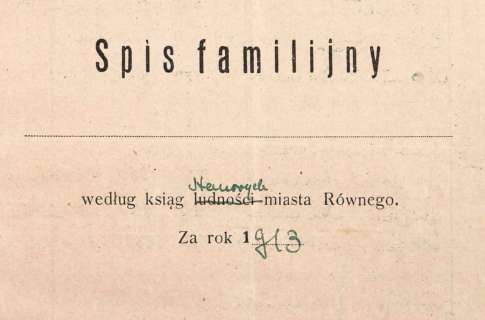 Polish family register cover headed Spis familijny